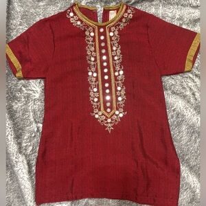 Embroidered Maroon and Gold Women's Tunic